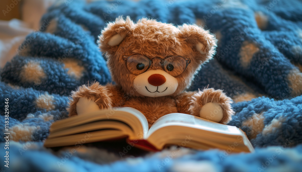 Teddy bear is reading a book. Teddy bear is reading a book.