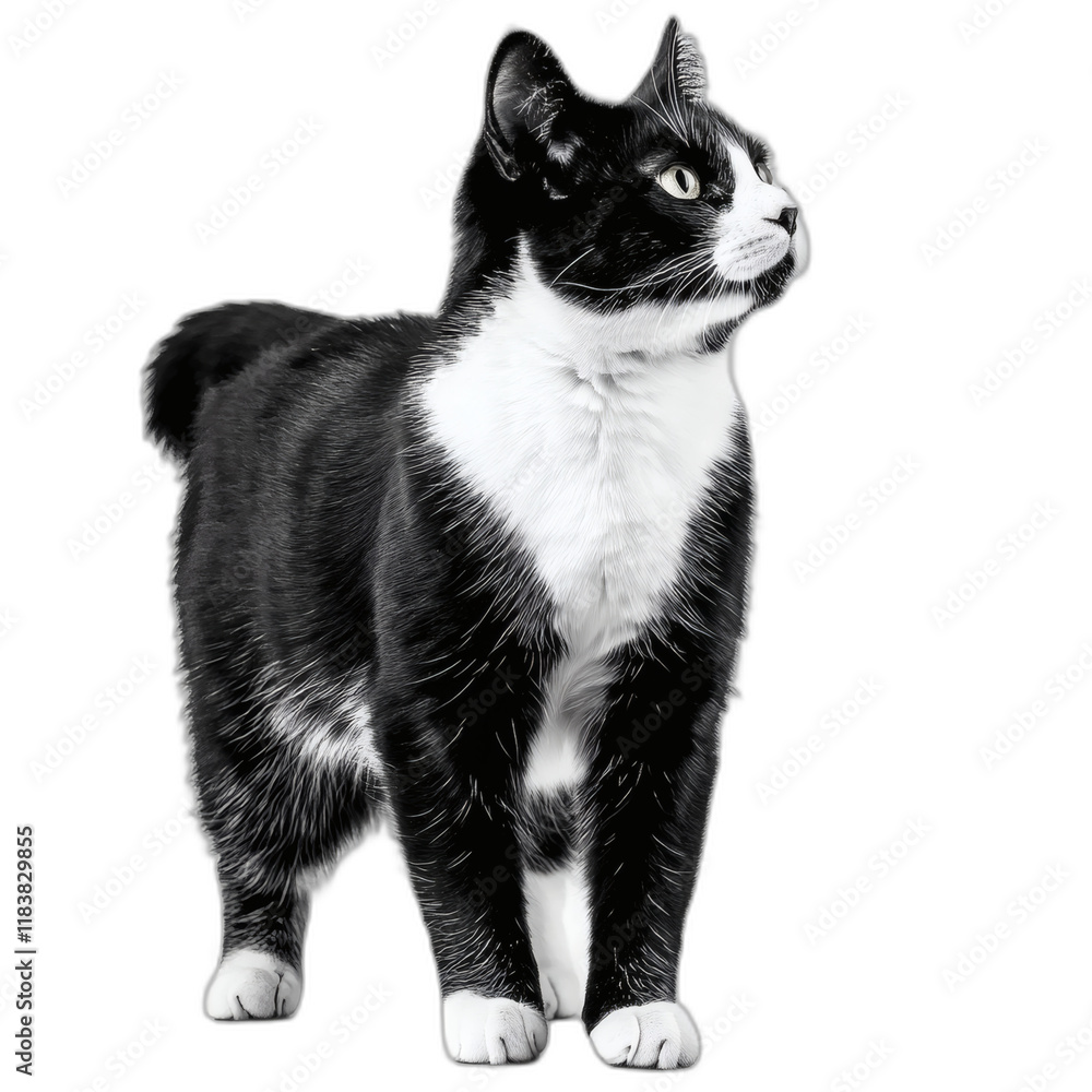 playful black and white cat standing isolated on white transparent background playful black and white cat standing isolated on white transparent background