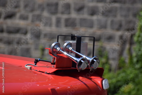 horns and light on a firefighter truck photo