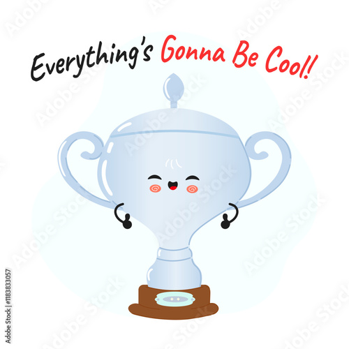 Silver trophy cup character. Everything is gonna be cool card. Vector hand drawn cartoon kawaii character illustration icon. Isolated on white background. Silver trophy cup character concept