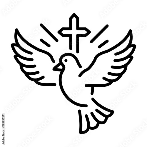 A bird with cross sign depicting holy spirit, line style icon 