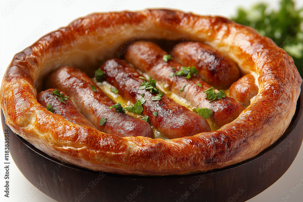 A plate of sausages with parsley on top A plate of sausages with parsley on top