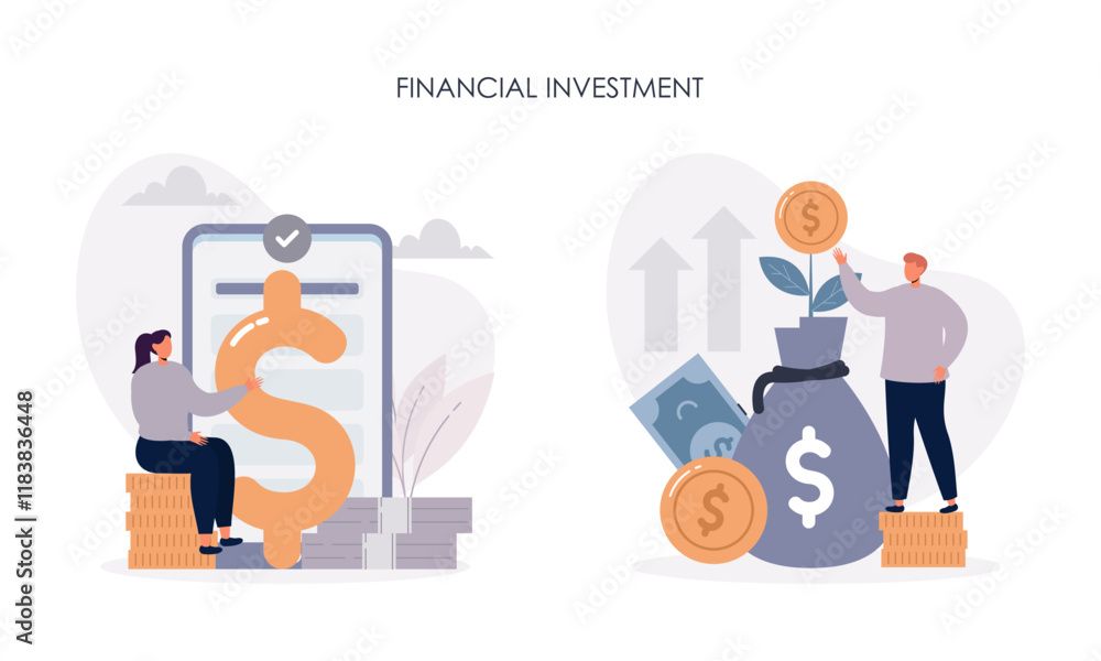 Financial Investment Concept. Set of People Character Investing Money for Personal Finance Management and Financial Literacy Concept Financial Investment Concept. Set of People Character Investing Money for Personal Finance Management and Financial Literacy Concept