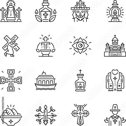 Collection of Linear Christian Religion Icons 

