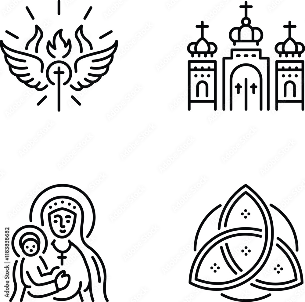 Naklejka premium Pack of Linear Style Religious Icons