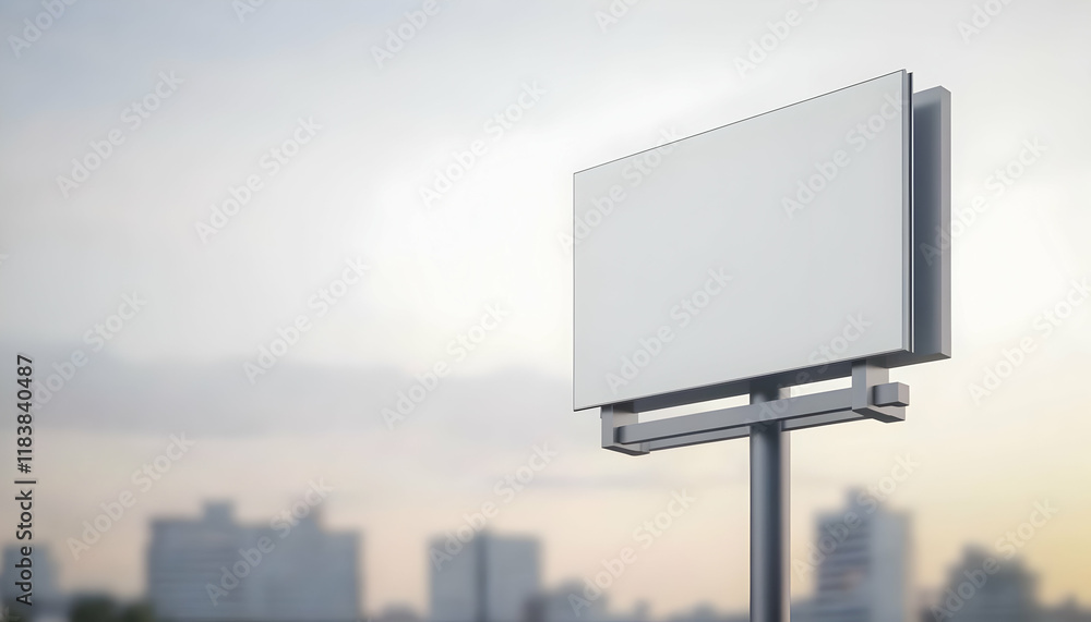 Fototapeta premium Blank billboard, city skyline, dusk, advertising mockup