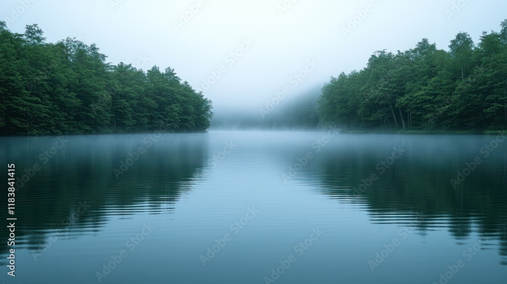 Misty lake with tranquil reflection. Misty lake with tranquil reflection.