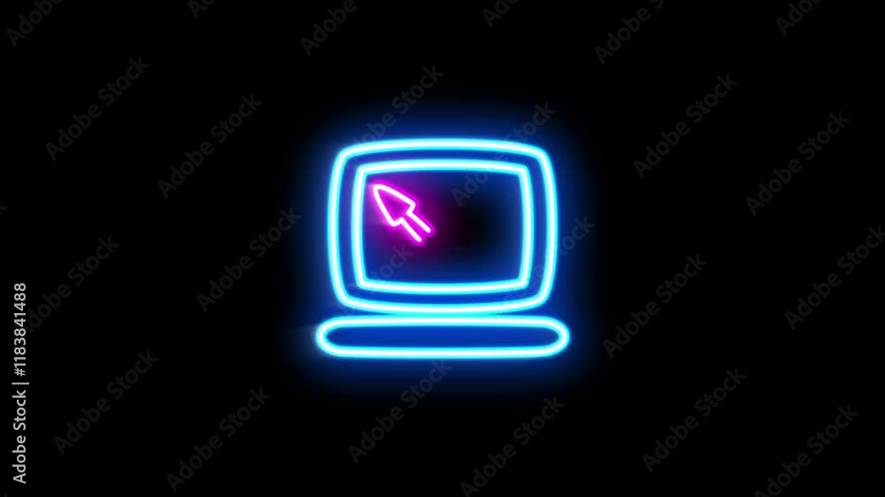 The blinking neon light of a communication icon against a black background.