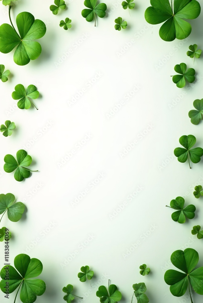 Vertical St Patrick day background, copy space, clover set Vertical St Patrick day background, copy space, clover set