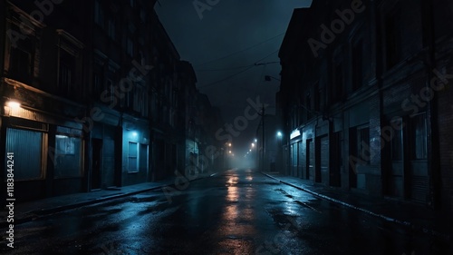 Wallpaper Mural dark gloomy city street at night. background for crime. dark foggy abandoned city with glowing light, crime dark background Torontodigital.ca