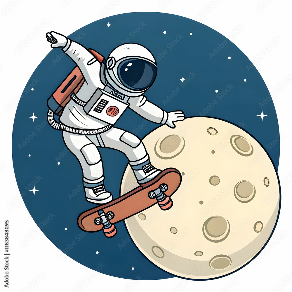 Fototapeta premium astronaut playing skateboard on moon cartoon
