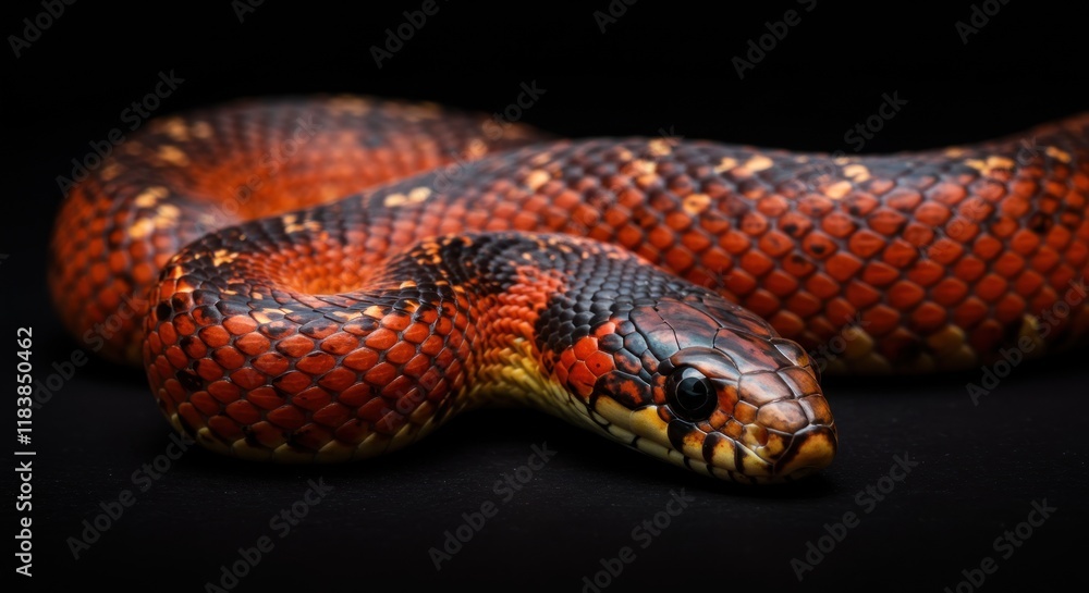 A Vibrant Red And Black Snake Close Up A Vibrant Red And Black Snake Close Up