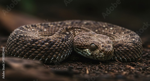 Coiled Desert Sidewinder Snake Close Up View photo