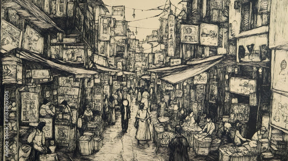 Obraz premium Vibrant Marketplace Scene