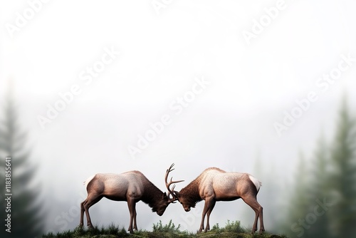 Two Majestic Elk Engaging In A Powerful Headbutt photo