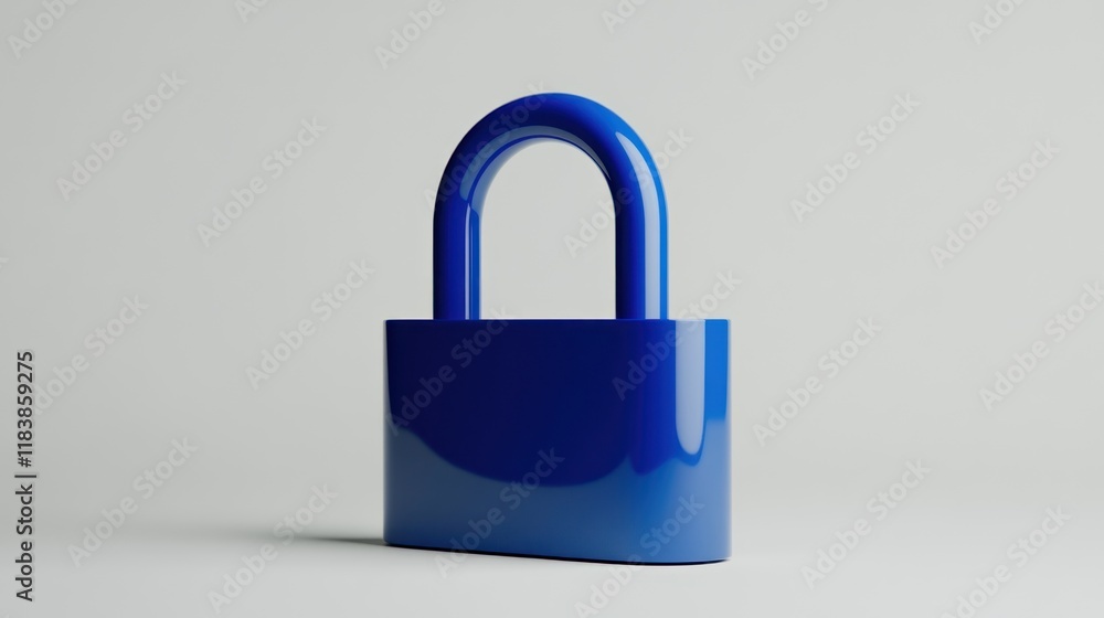 Fototapeta premium Blue padlock 3D render on white background, security concept.
