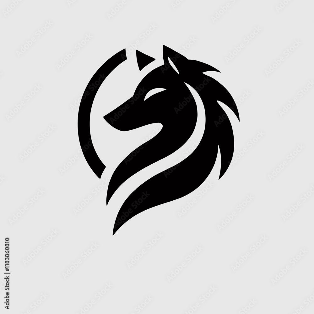 very simple flat and minimalist Wolf silhouette in black on a white background very simple flat and minimalist Wolf silhouette in black on a white background