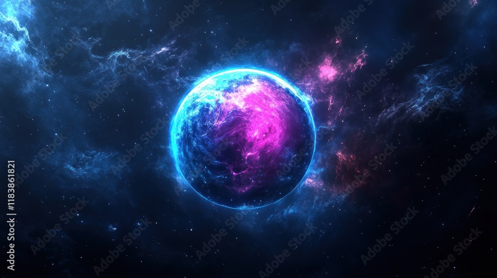 Fototapeta premium Glowing planet in vibrant nebula.
