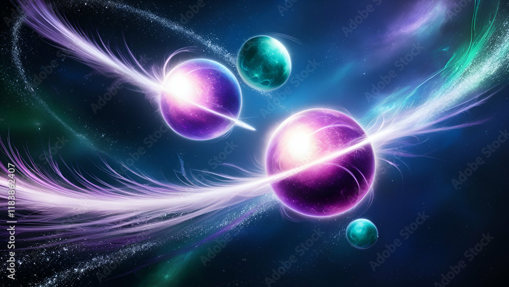 Vibrant cosmic energy flows through glowing abstract spheres, suspended in a dynamic and colorful space, creating an otherworldly and captivating atmosphere. Vibrant cosmic energy flows through glowing abstract spheres, suspended in a dynamic and colorful space, creating an otherworldly and captivating atmosphere.