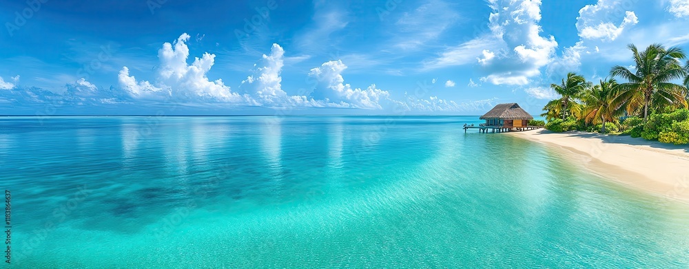 Obraz premium Tropical beach with serene blue water scene.