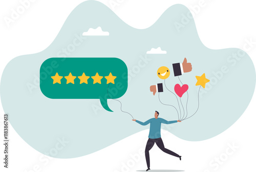 customer feedback evaluation, best quality or satisfaction, opinion, best rating reputation or online positive review.business concept.flat character.