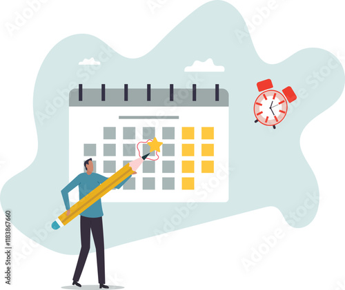 Calendar date event, reminder for meeting schedule or appointment, work deadline mark or weekly plan, important business date.business concept.flat character.