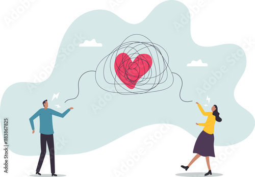 Relationship problem, disagreement or divorce, conflict or fight couple, broken family or marriage life failure, complicated relation .business concept.flat character.