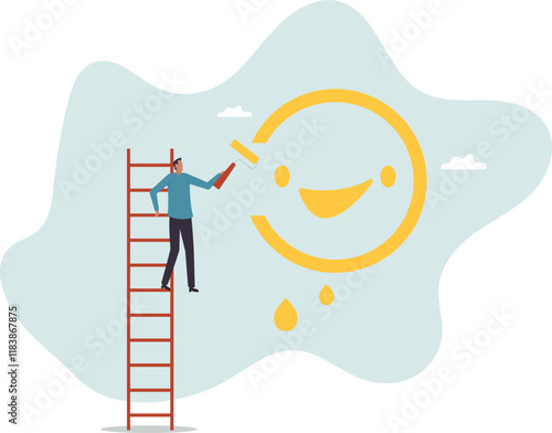 Happiness and positive thinking, optimism or motivation to live happy life.business concept.flat character.