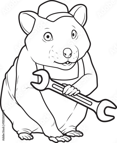 Hamster Mechanic Wrench Animal Vector Graphic Art Illustration