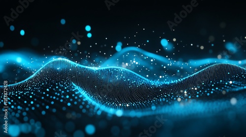 Abstract blue wave particle background.