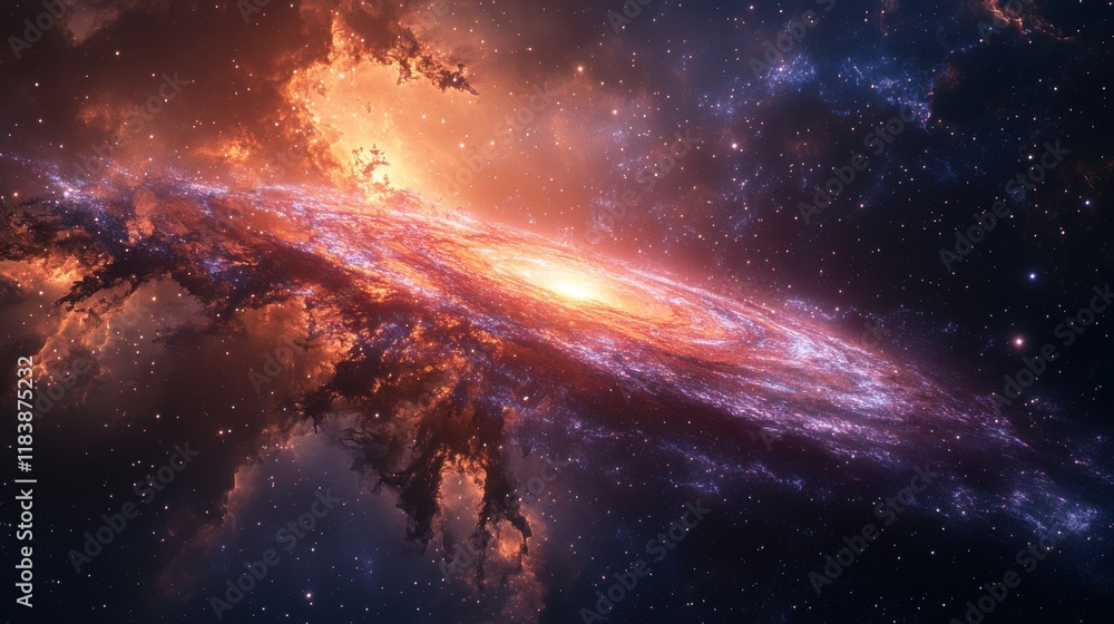 Fototapeta premium A view from space to a spiral galaxy and stars. Universe filled with stars, nebula and galaxy.