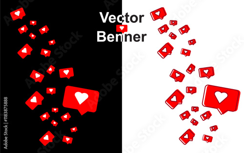 heart shaped and social media symbols on a black background banner