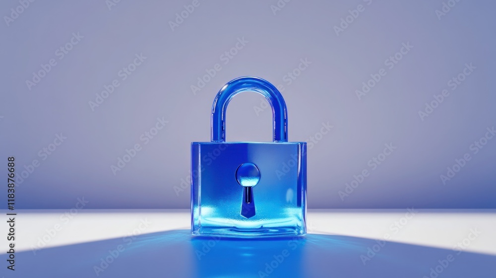 Fototapeta premium Translucent blue padlock on light background.