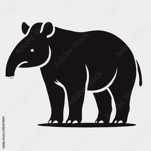 very simple flat and minimalist Tapir silhouette in black on a white background