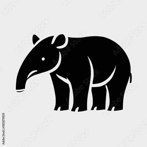 very simple flat and minimalist Tapir silhouette in black on a white background