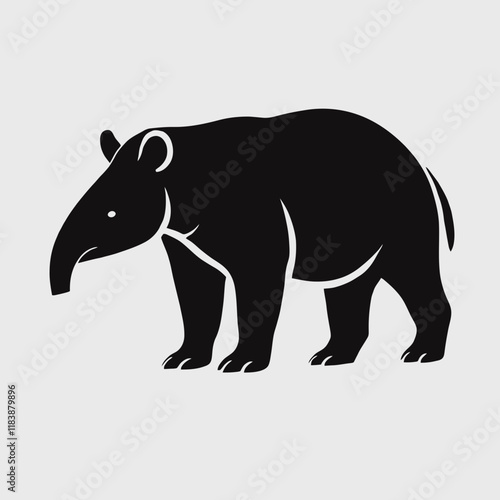 very simple flat and minimalist Tapir silhouette in black on a white background