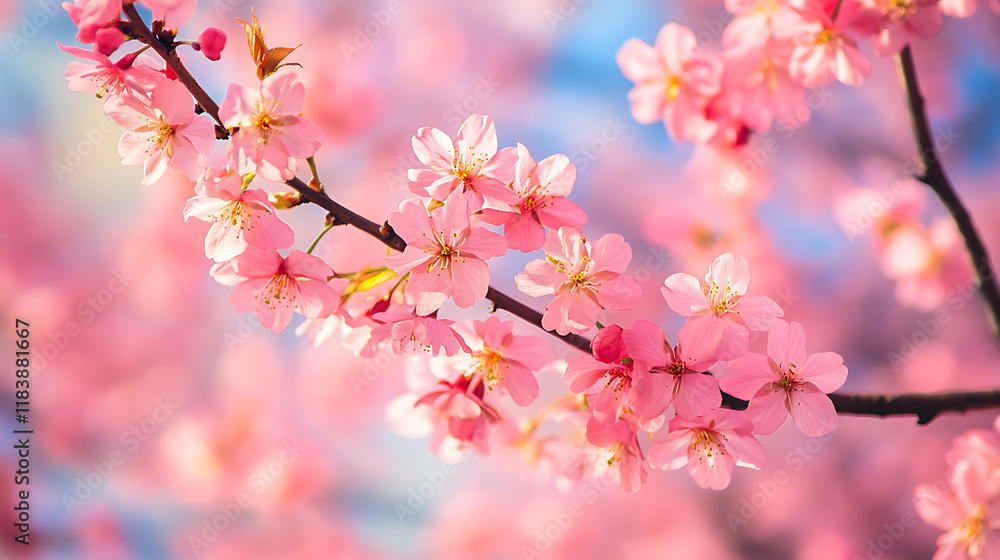 Bloom pink cherry blossoms tree, bright color Bloom pink cherry blossoms tree, bright color