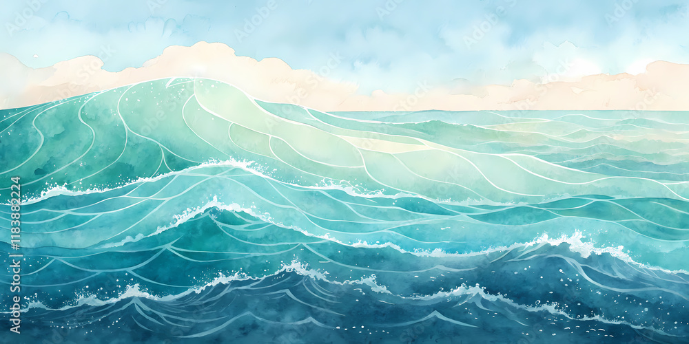 Fototapeta premium Watercolor ocean breeze banner for coastal theme design and decor.