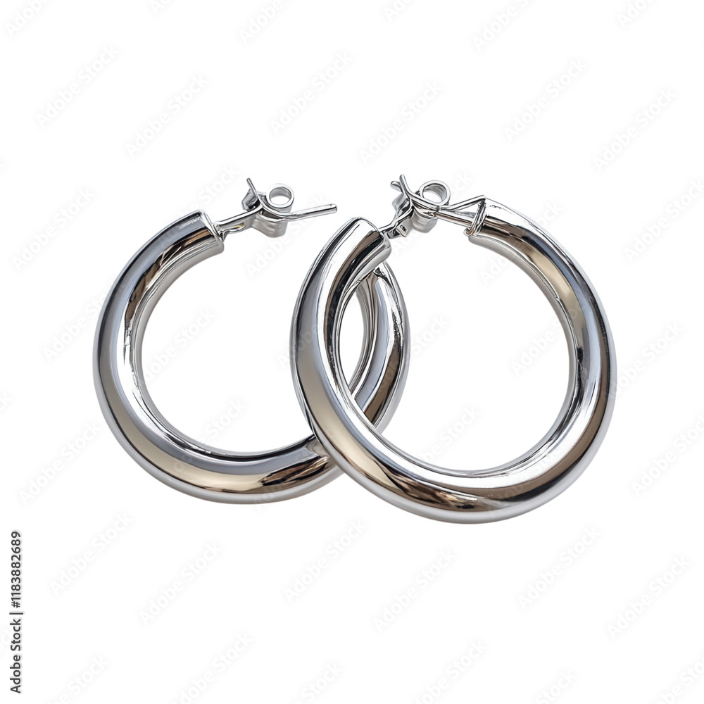 Silver hoop earrings on a white surface, elegant design, minimalist aesthetic, versatile accessory for various outfits Silver hoop earrings on a white surface, elegant design, minimalist aesthetic, versatile accessory for various outfits