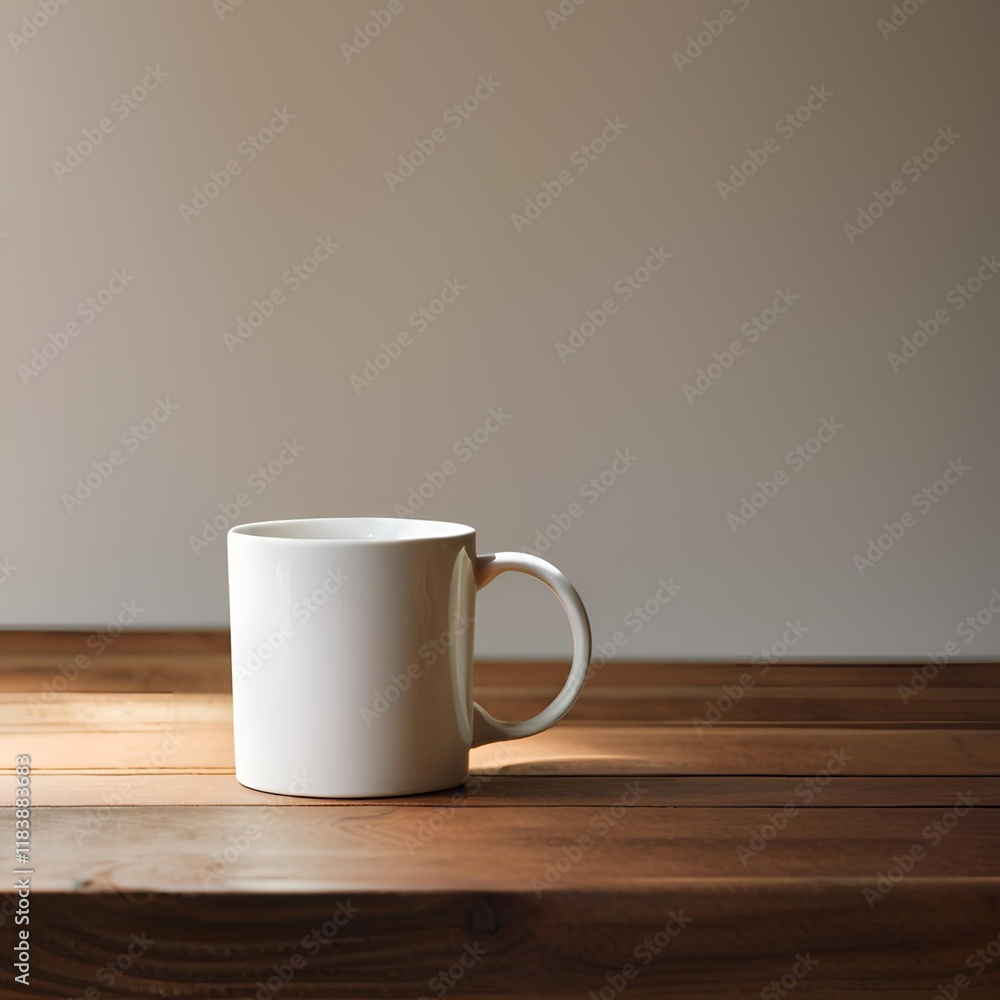 Blank white mug mockup on brown background. Blank white mug mockup on brown background.