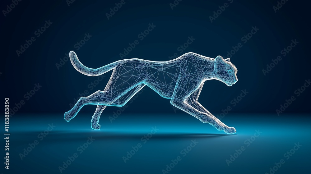 Futuristic Wireframe Cheetah Model Representing Speed, Technology, and Digital Innovation Futuristic Wireframe Cheetah Model Representing Speed, Technology, and Digital Innovation