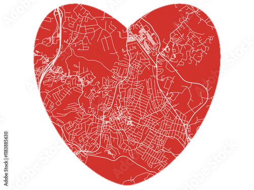 Heart-Shaped Map of Beckley West Virginia, USA in Bold Red and White Design. photo