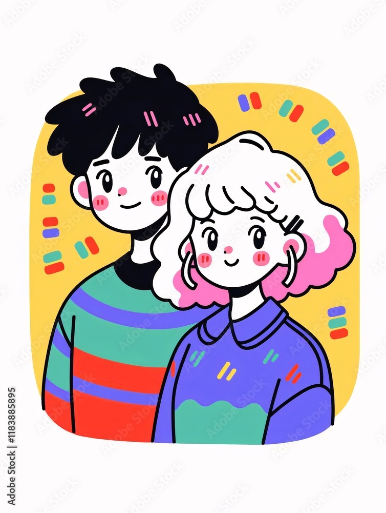Happy couple portrait, vibrant background, app icon. Happy couple portrait, vibrant background, app icon.