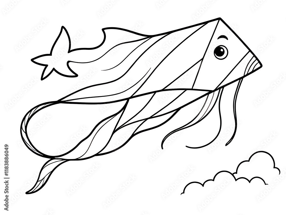 Fototapeta premium Whimsical Fish Kite Soaring Through the Sky: A Coloring Page Delight