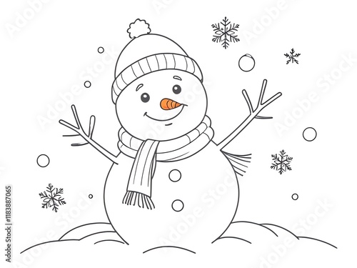 Adorable Snowman in Winter Wonderland: A Delightful Christmas Illustration photo