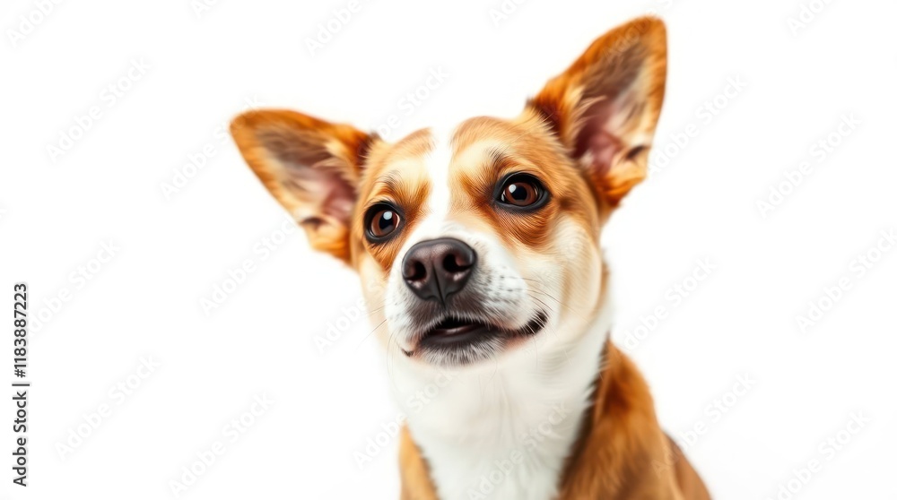 Happy Mixed-Breed Dog with Large Ears Smiling at the Camera on White Background Happy Mixed-Breed Dog with Large Ears Smiling at the Camera on White Background