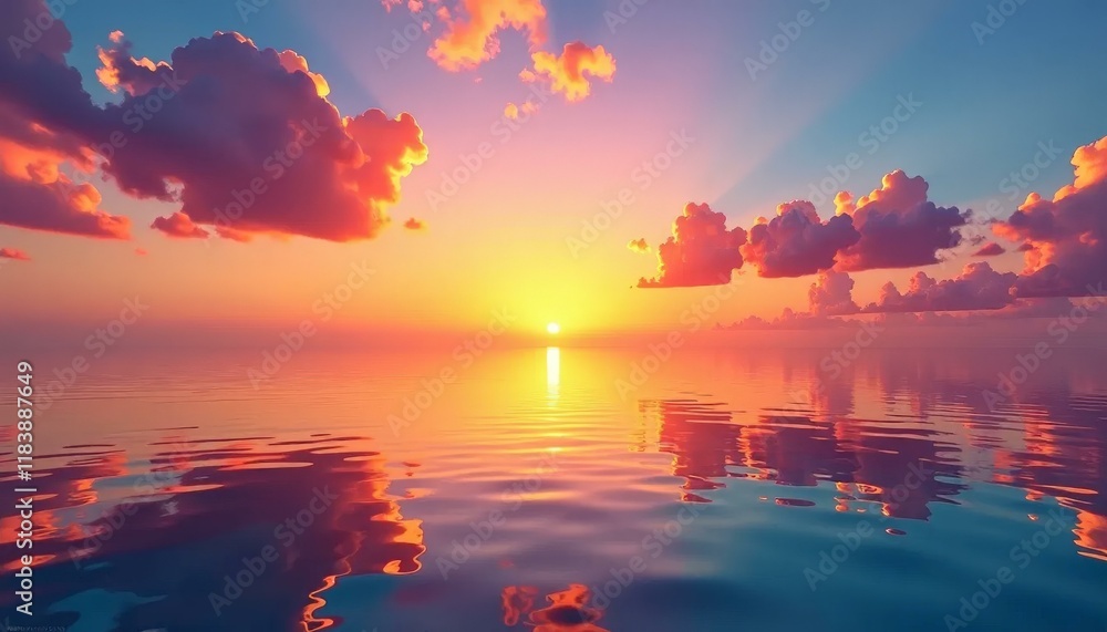 Sunset Reflection on Water, Pink Clouds, Golden Sky Sunset Reflection on Water, Pink Clouds, Golden Sky