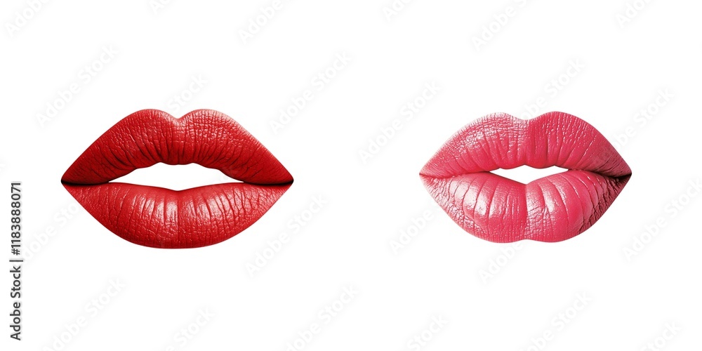 Lips in varying shades of red and pink on a white background. Lips in varying shades of red and pink on a white background.
