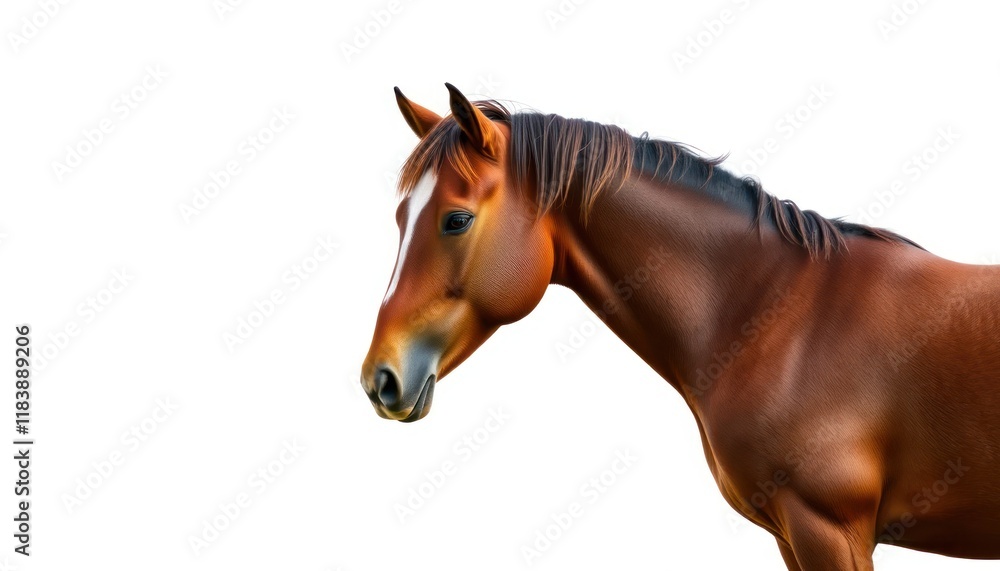 Fototapeta premium Brown Horse Posing Elegantly Against a White Backdrop