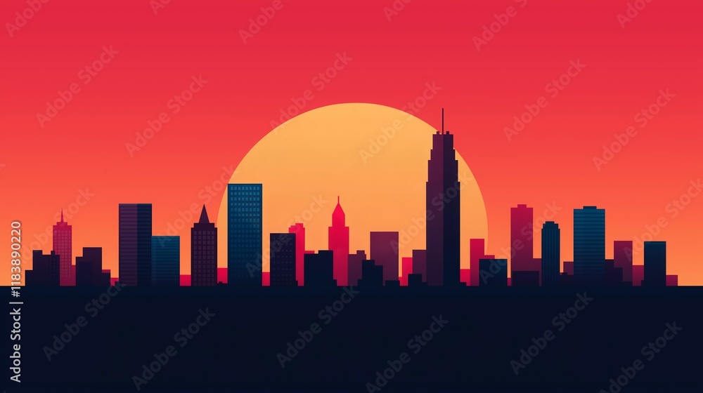 Fototapeta premium Urban Skyline Illustration with Modern Architecture and Skyscrapers in a Cityscape